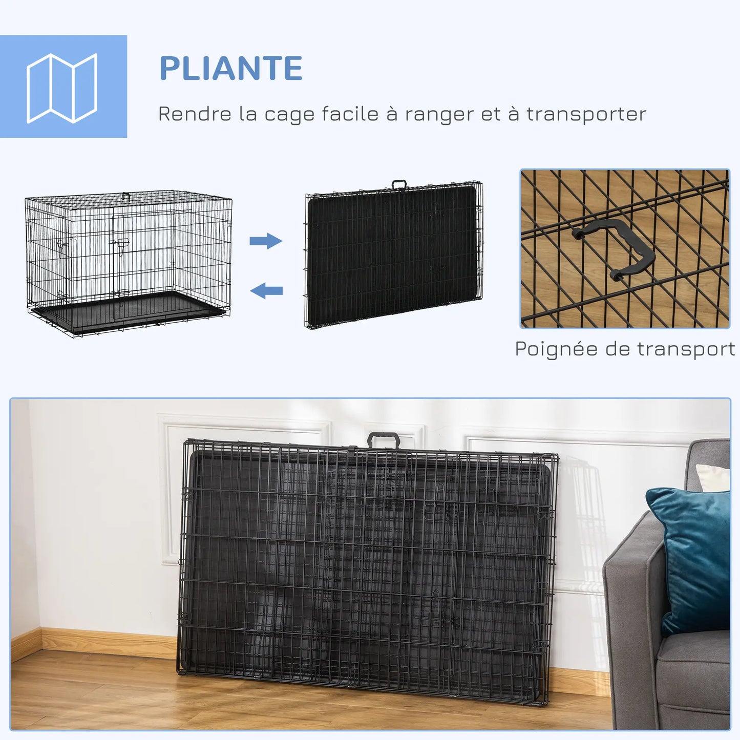 Cage de transport pliante pour chien en acier
