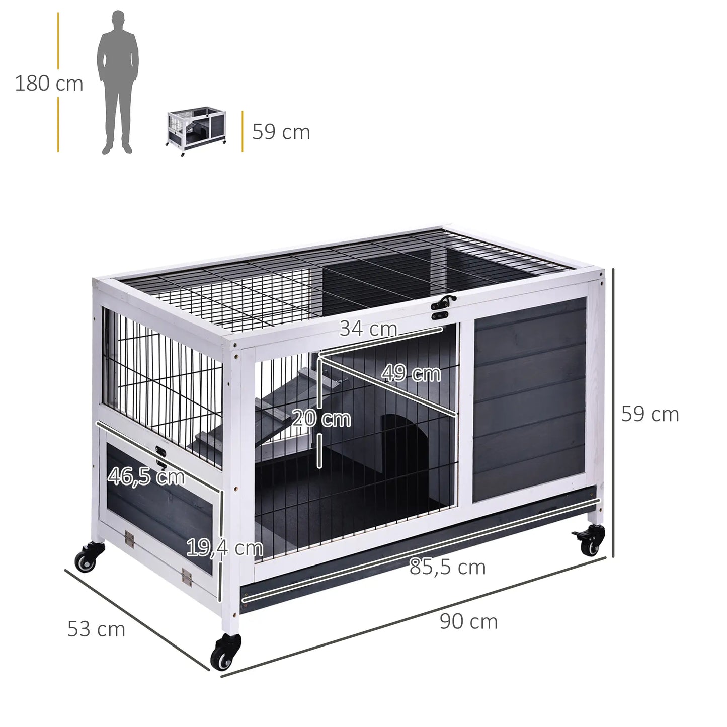 Clapier pour lapin & rongeurs sur roulettes
