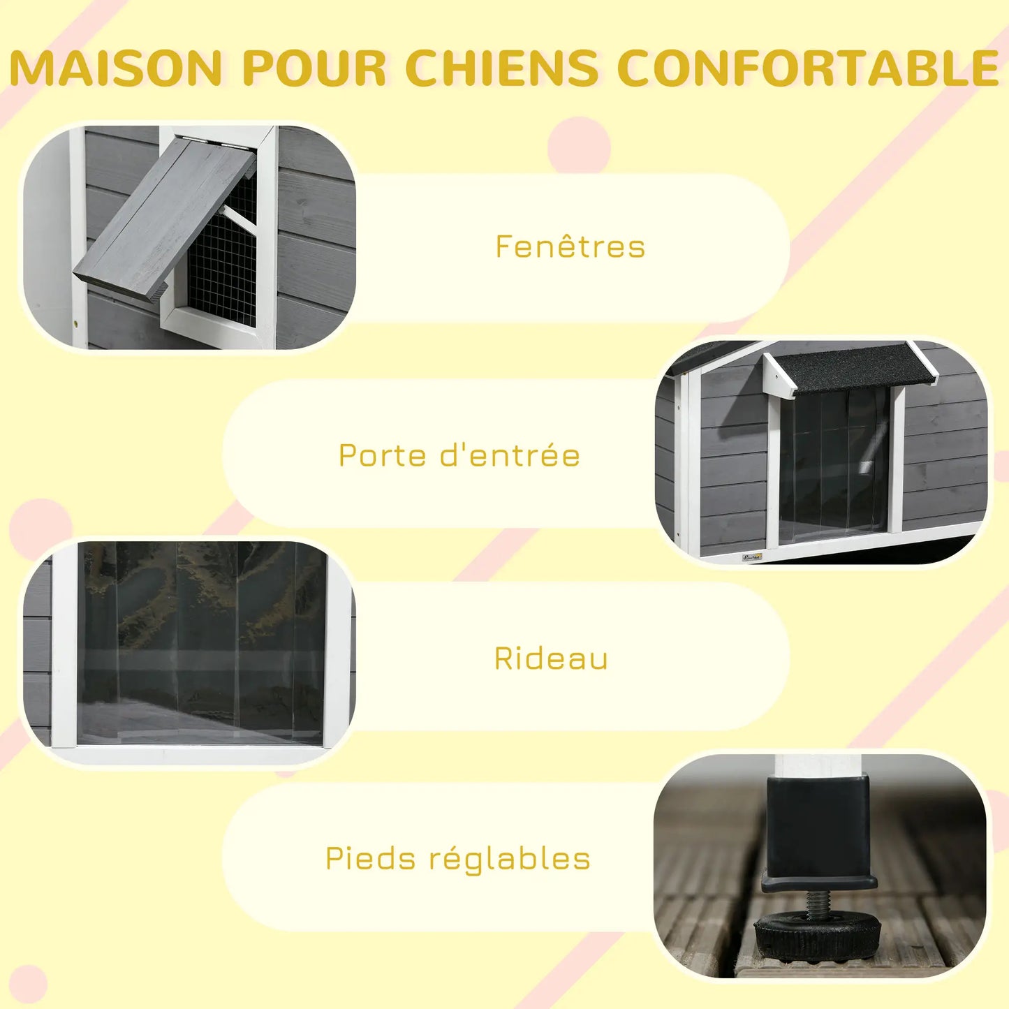 Niche pour chien style cottage en bois de sapin