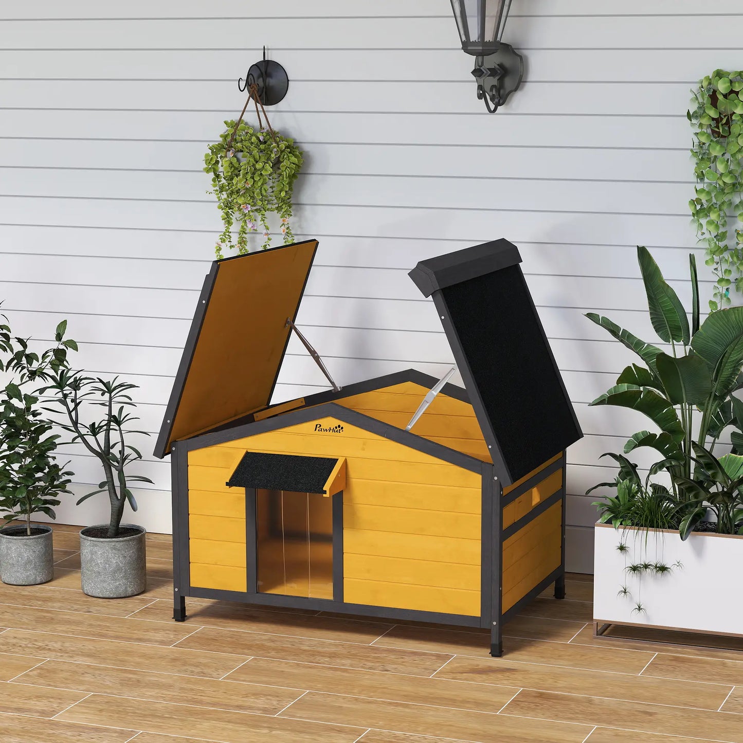 Niche pour Chiens Extérieure en Bois avec Toit en Asphalte