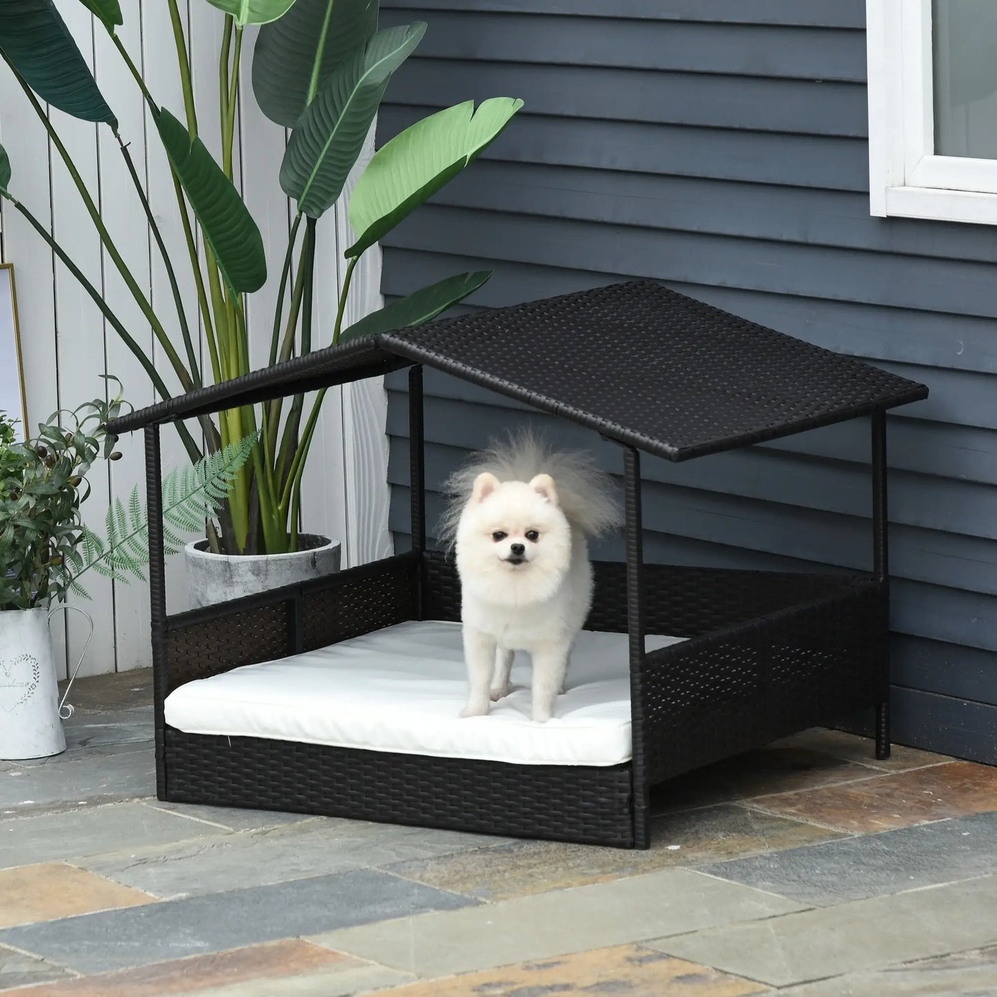 Maison pour Chien en Rotin avec Coussin