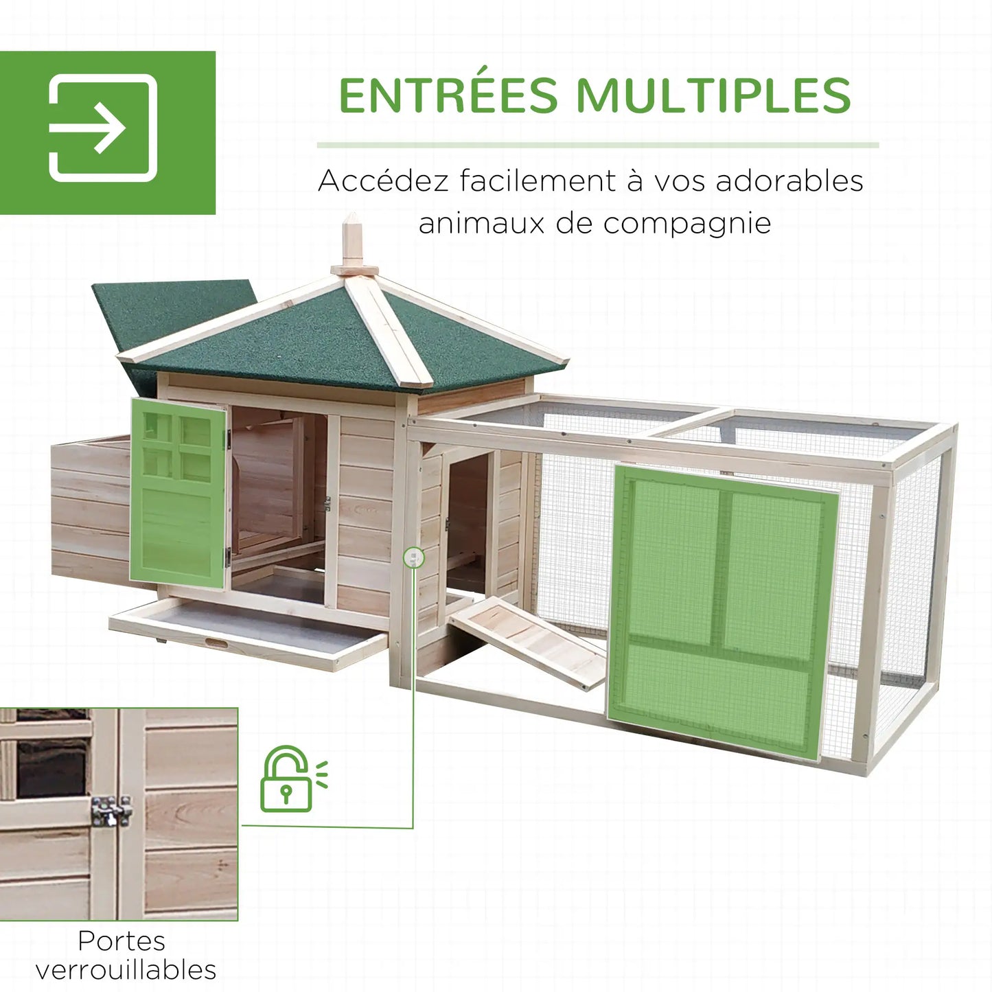 Poulailler cottage multi-équipement en bois de pin