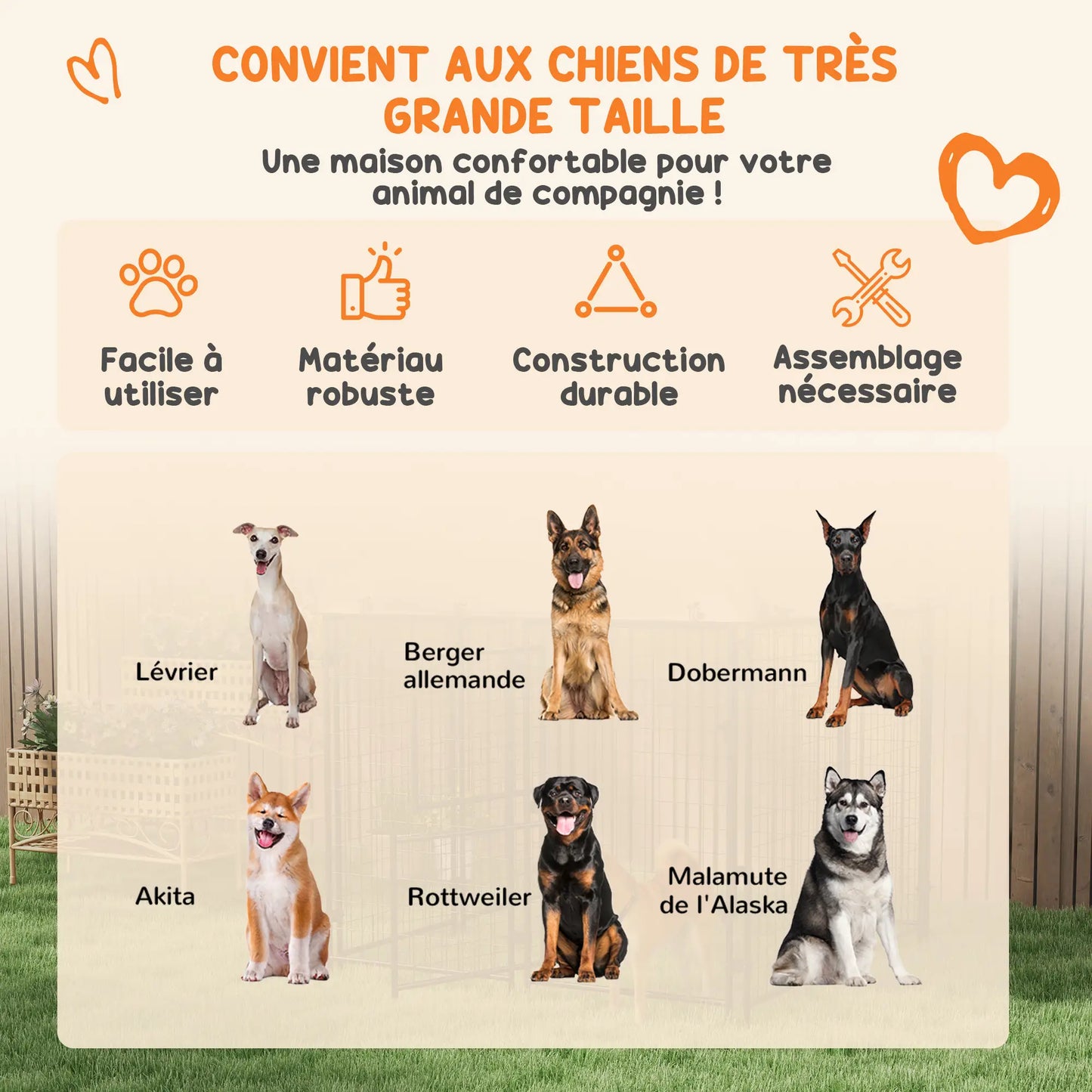 Chenil d'extérieur pour grand chien