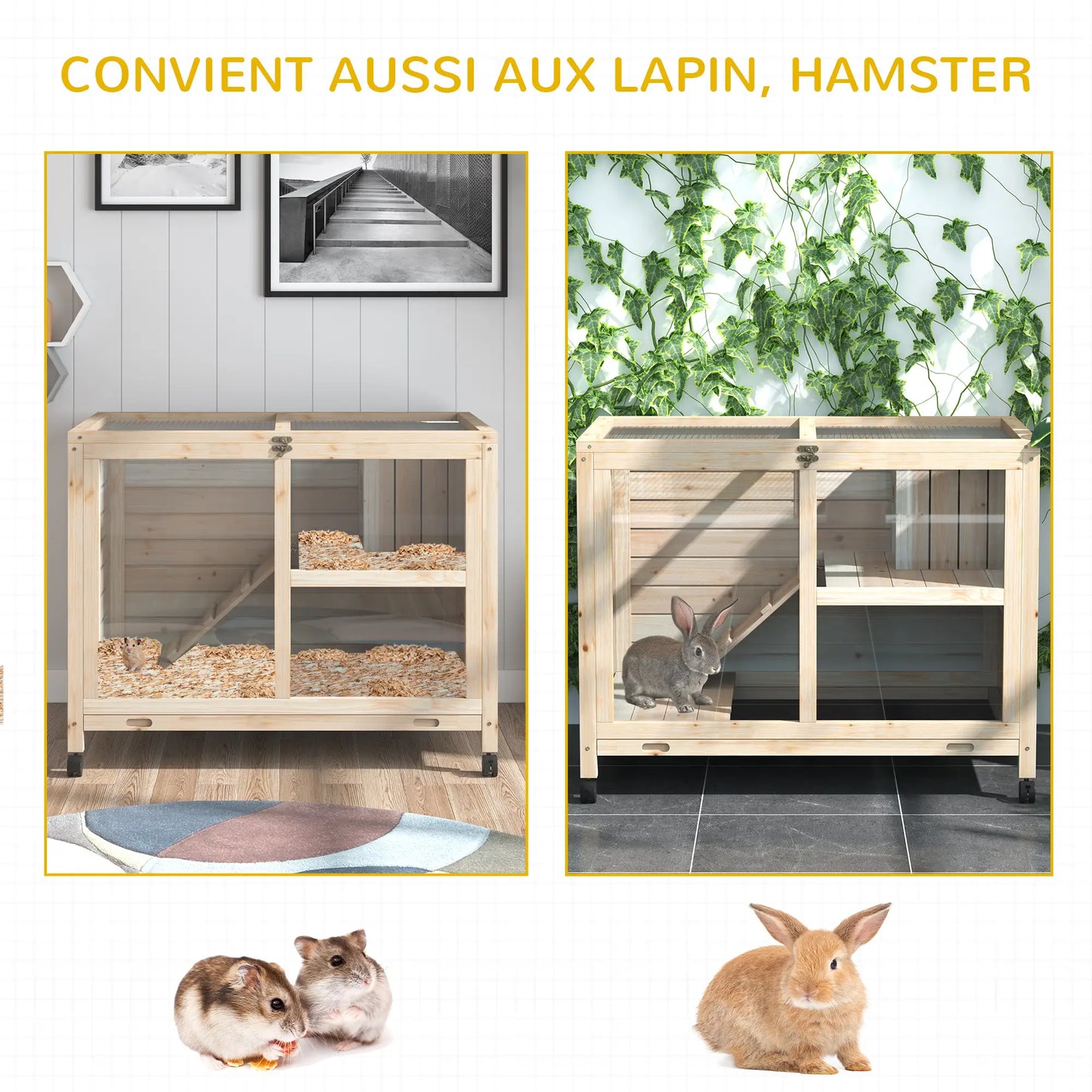 Clapier pour lapins & rongeurs sur roulettes