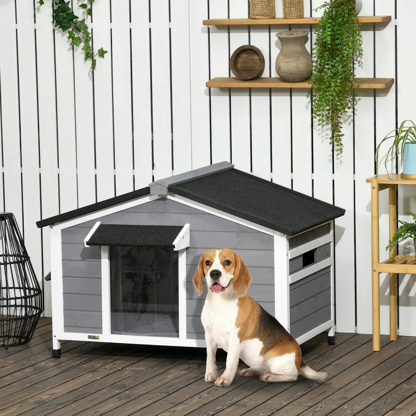 Niche pour chien style cottage en bois de sapin