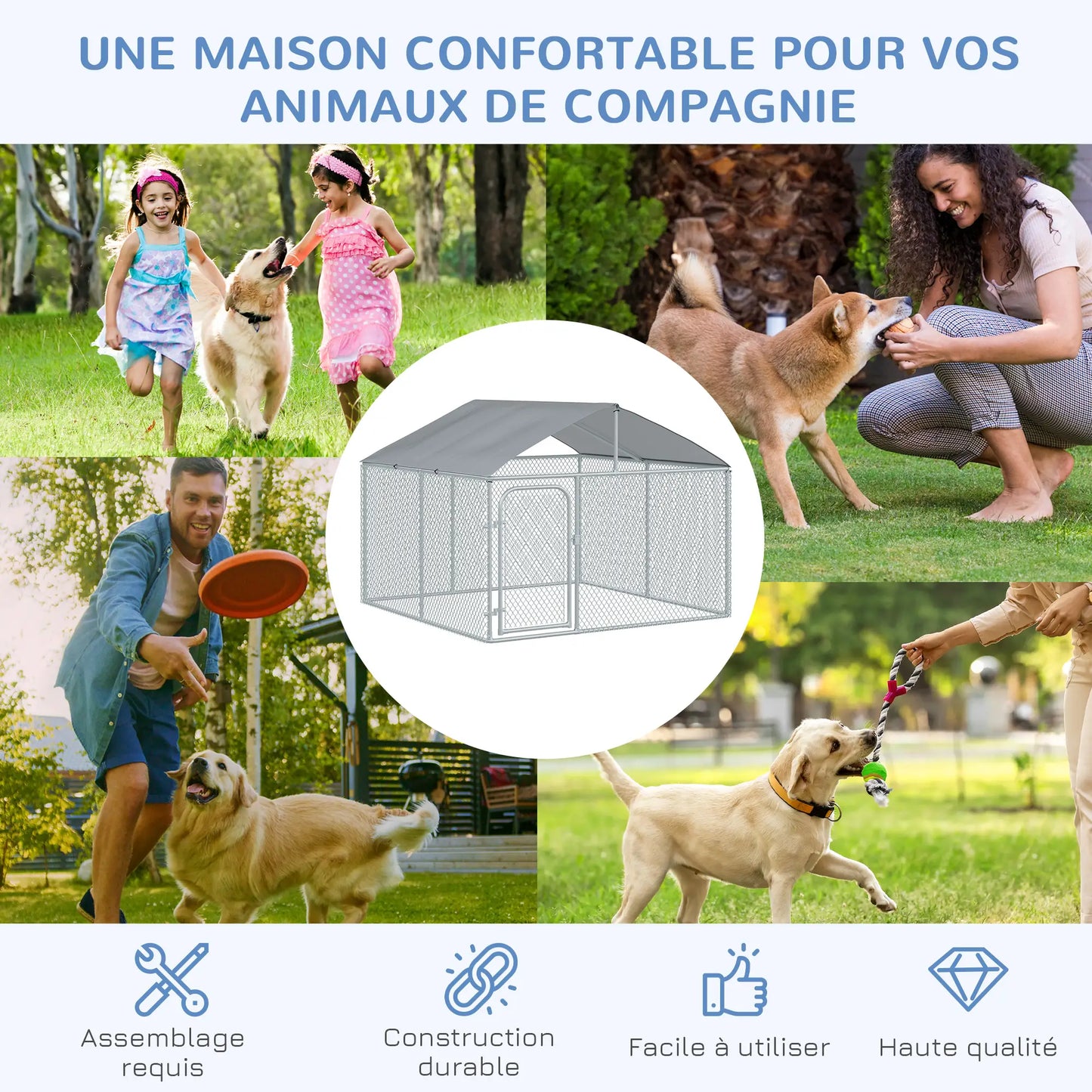 Chenil extérieur pour chien en acier galvanisé