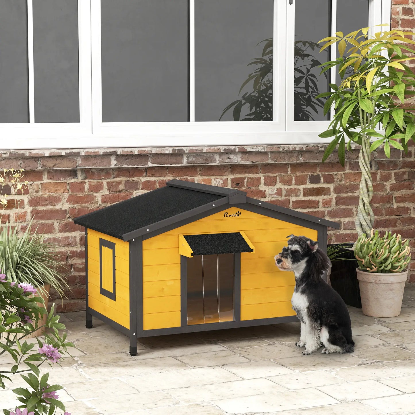 Niche pour Chiens Extérieure en Bois avec Toit en Asphalte