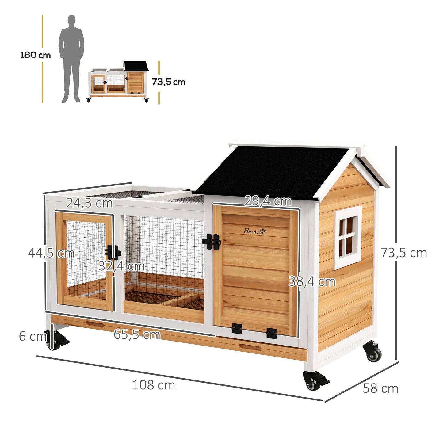 Clapier pour lapins & rongeurs sur roulettes