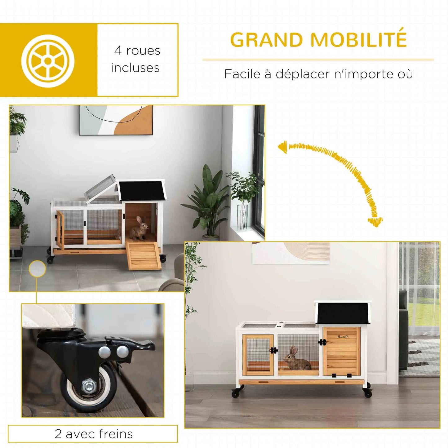 Clapier pour lapins & rongeurs sur roulettes