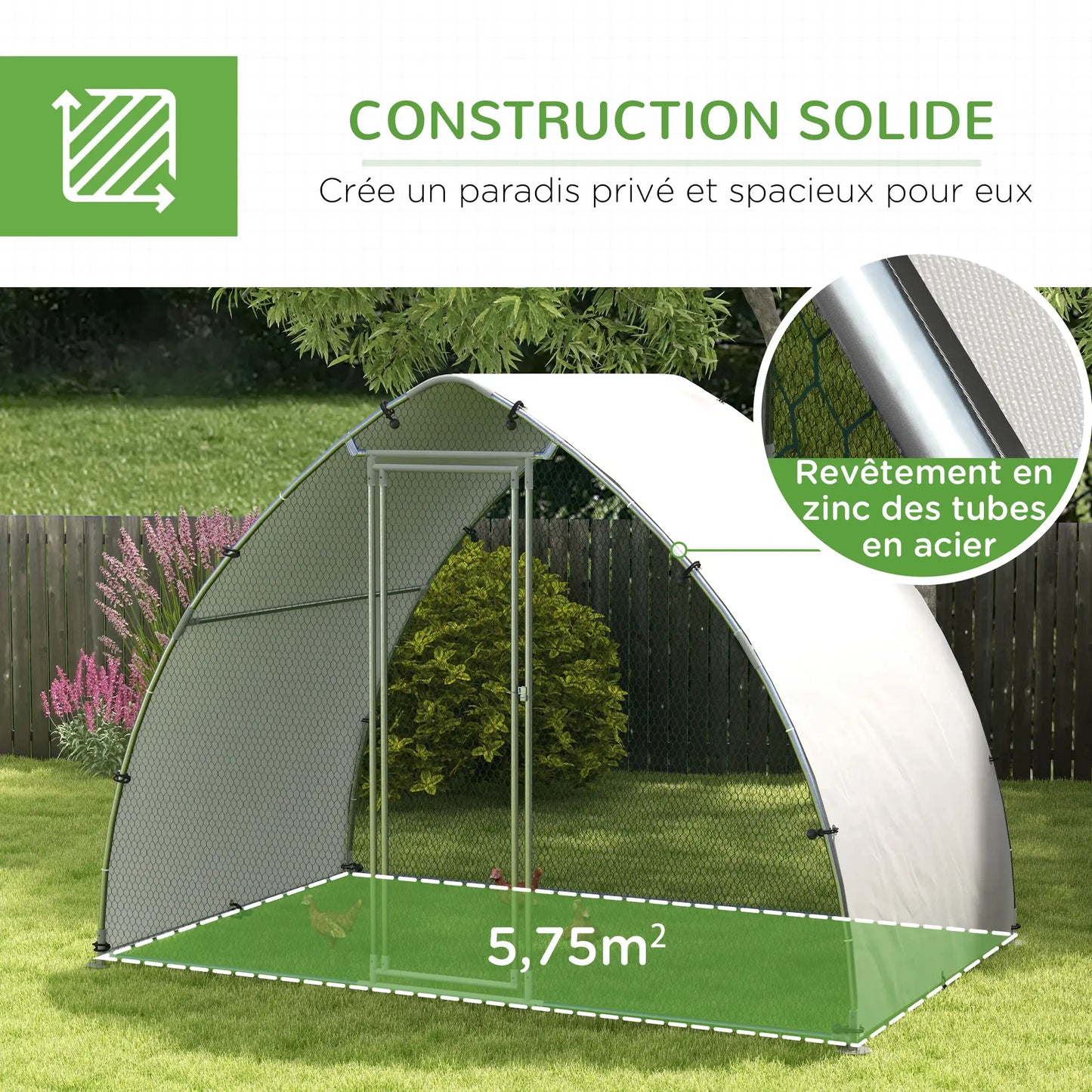 Volière 5,75m² avec toit anti-UV