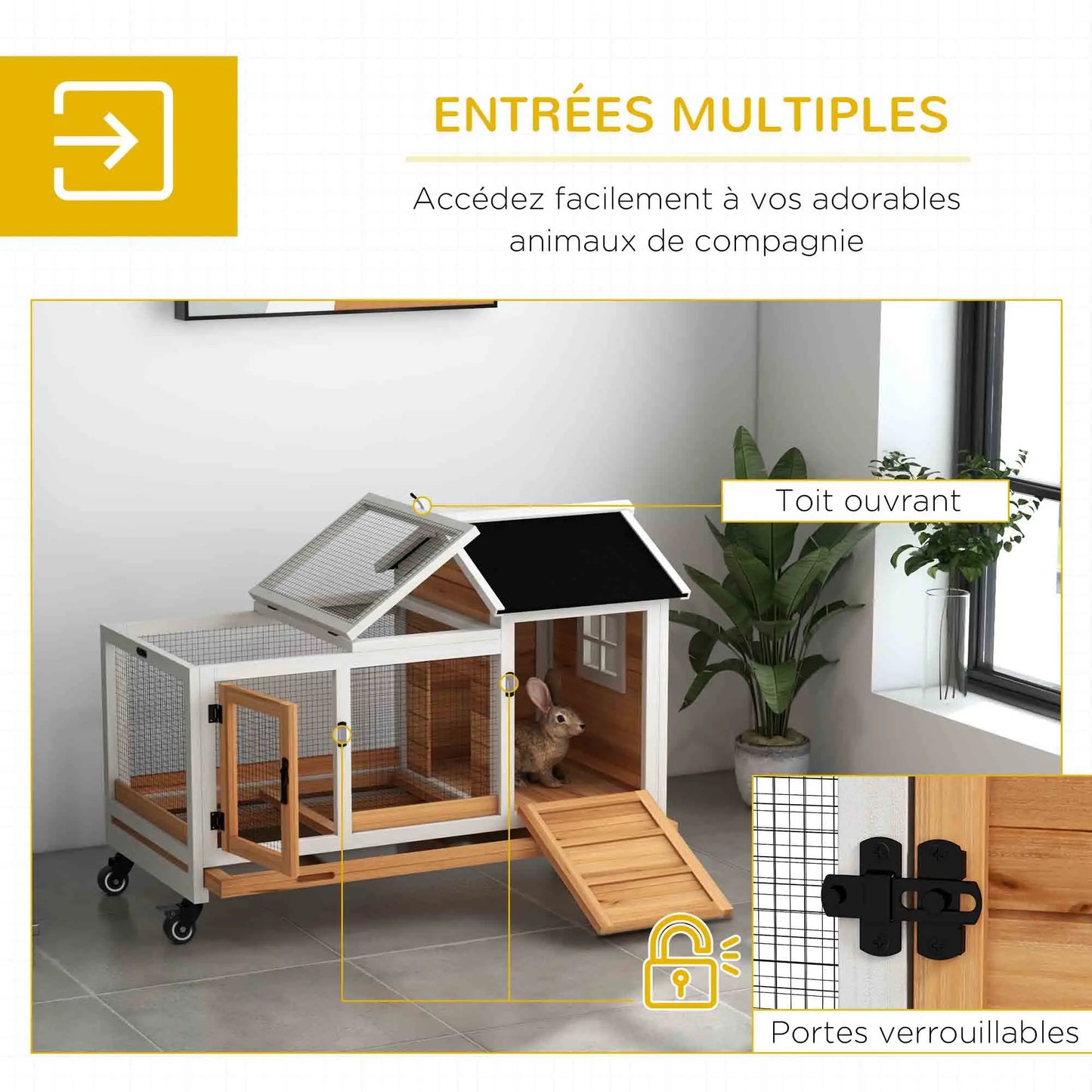 Clapier pour lapins & rongeurs sur roulettes