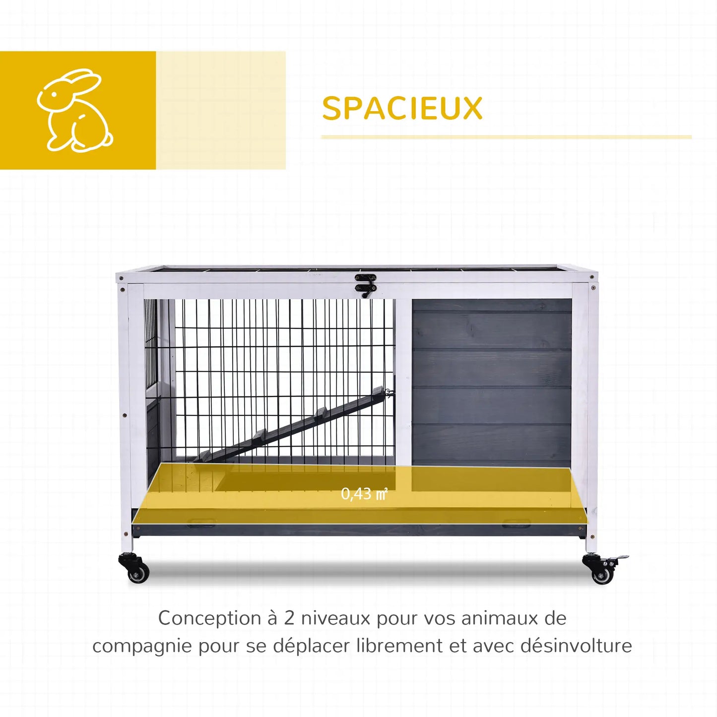 Clapier pour lapin & rongeurs sur roulettes