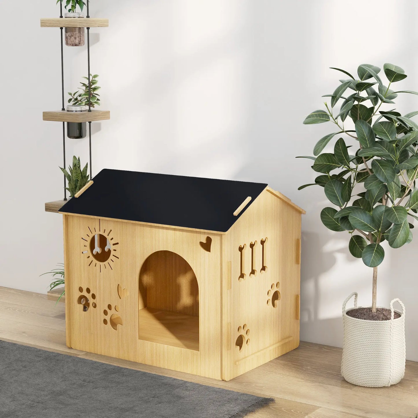 Niche pour chien en bois de chêne