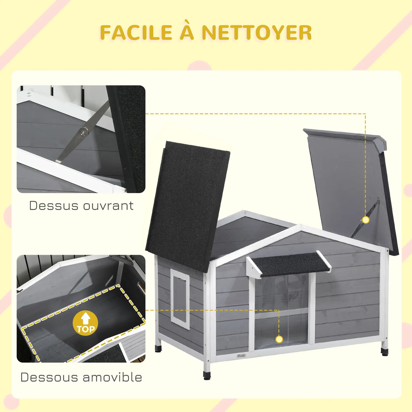 Niche pour chien style cottage en bois de sapin