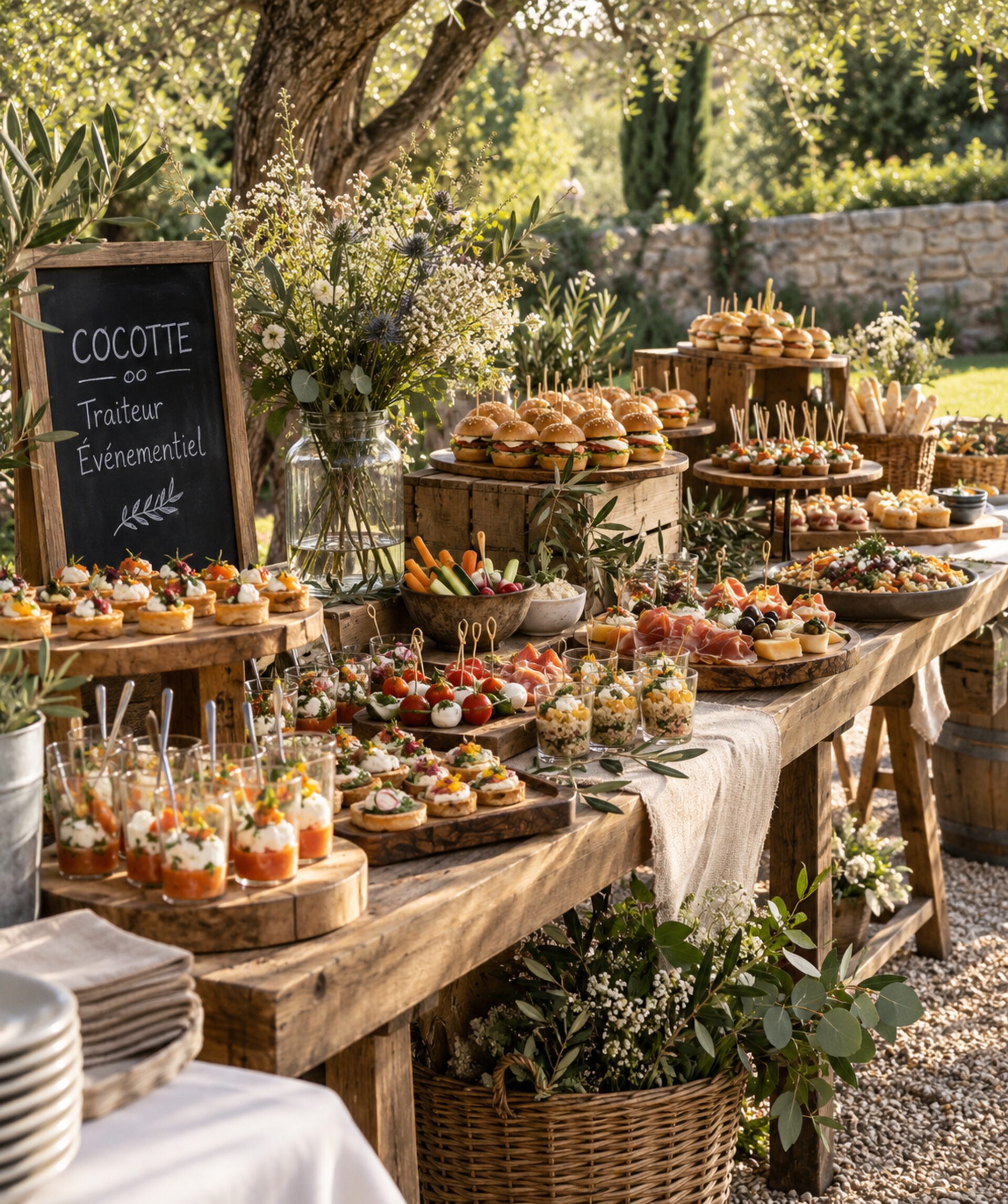 Buffet Chez Cocotte dressé en extérieur