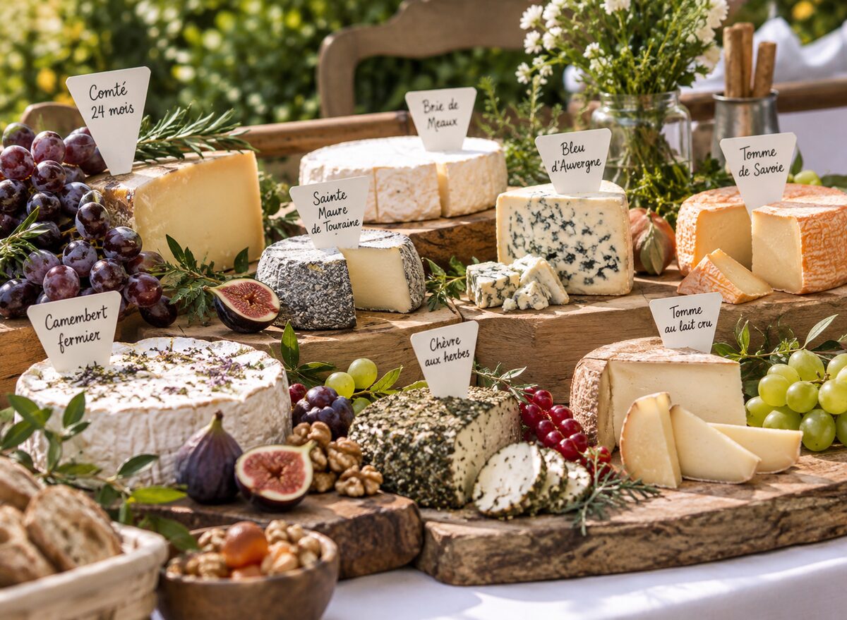 Table de fromages dressée pour un buffet Chez Cocotte