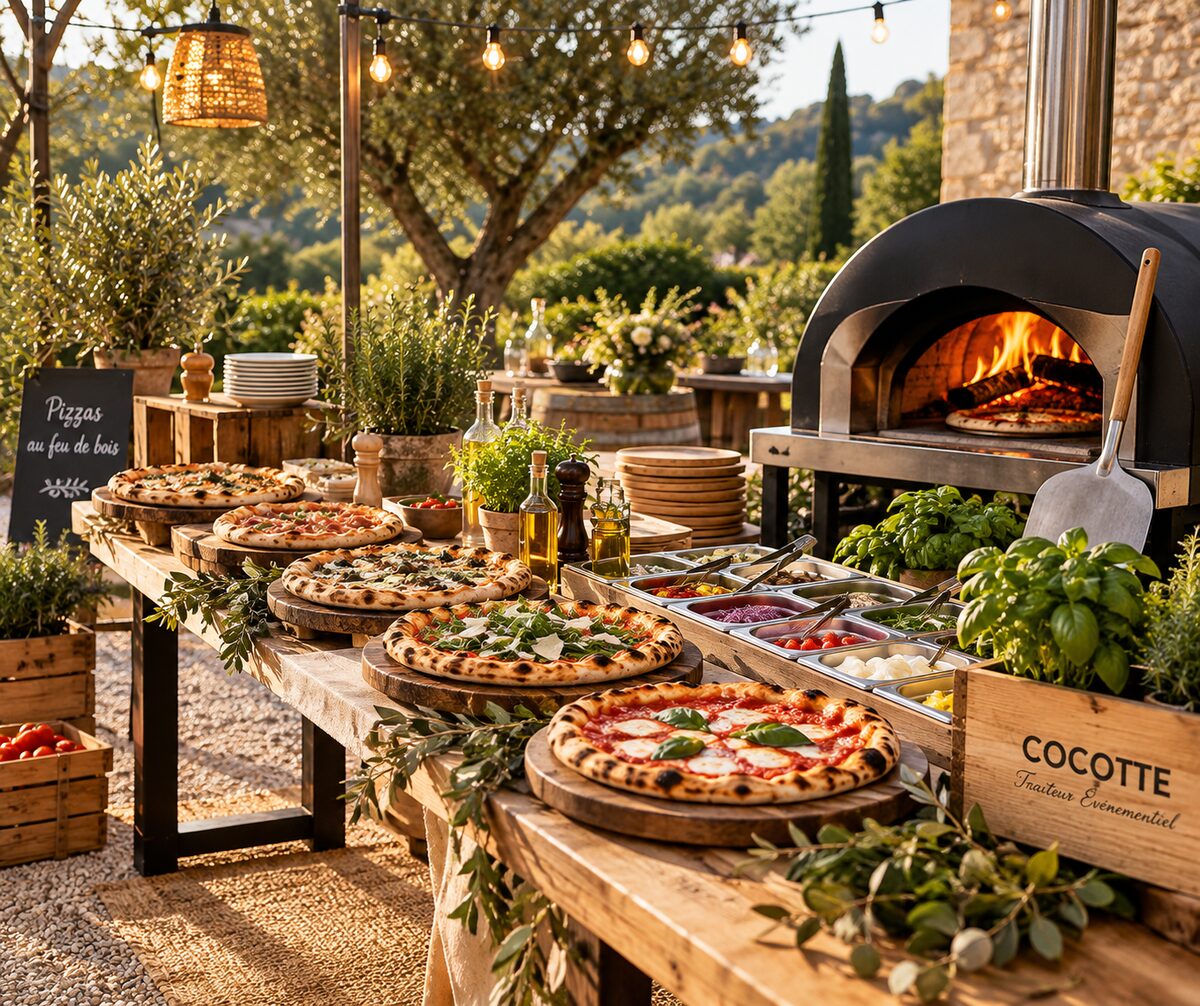 Four à pizza mobile au feu de bois Chez Cocotte lors d'un événement