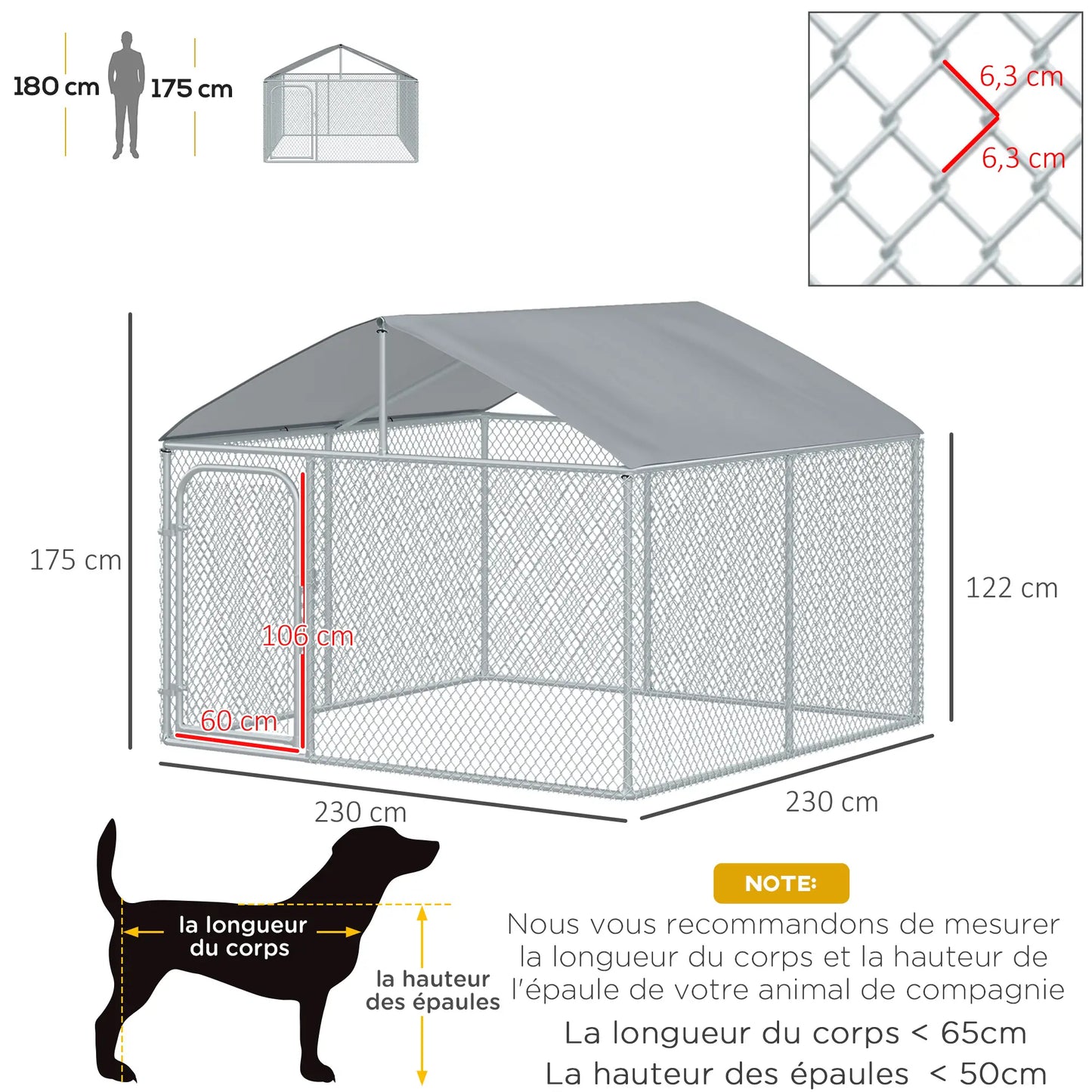 Chenil extérieur pour chien en acier galvanisé