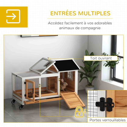 Clapier pour lapins & rongeurs sur roulettes